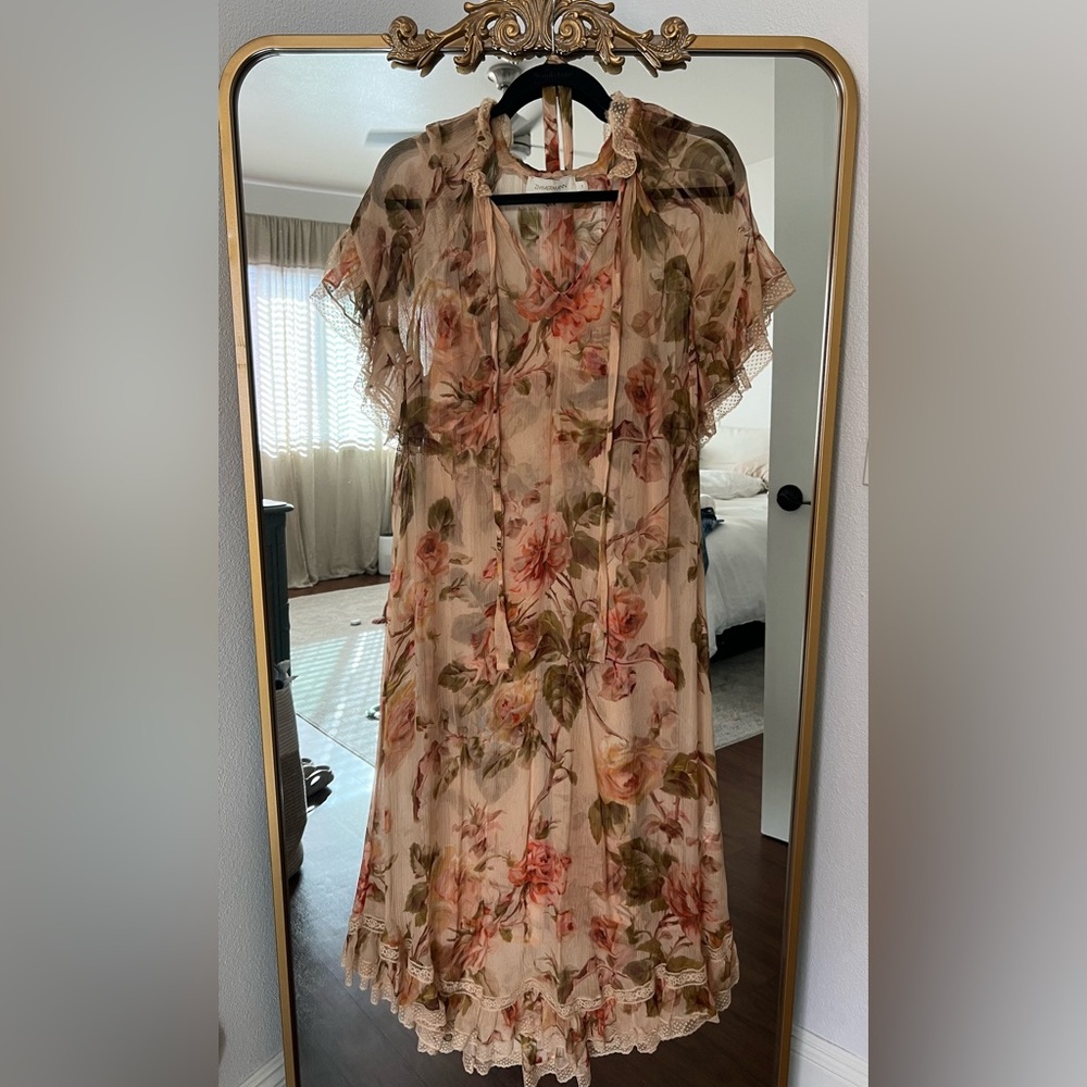 Zimmermann Cream Tan Ruffled Tiered Maxi Dress